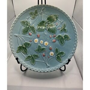 Majolica Blue Strawberry Plate Decorative Display Dish